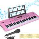 Hricane Piano Keyboard, 61 Keys Beginner Electronic Keyboard Portable Digital Music Keyboard, Early Education Music Instrument with Microphone & Music Sheet Stand (Pink)