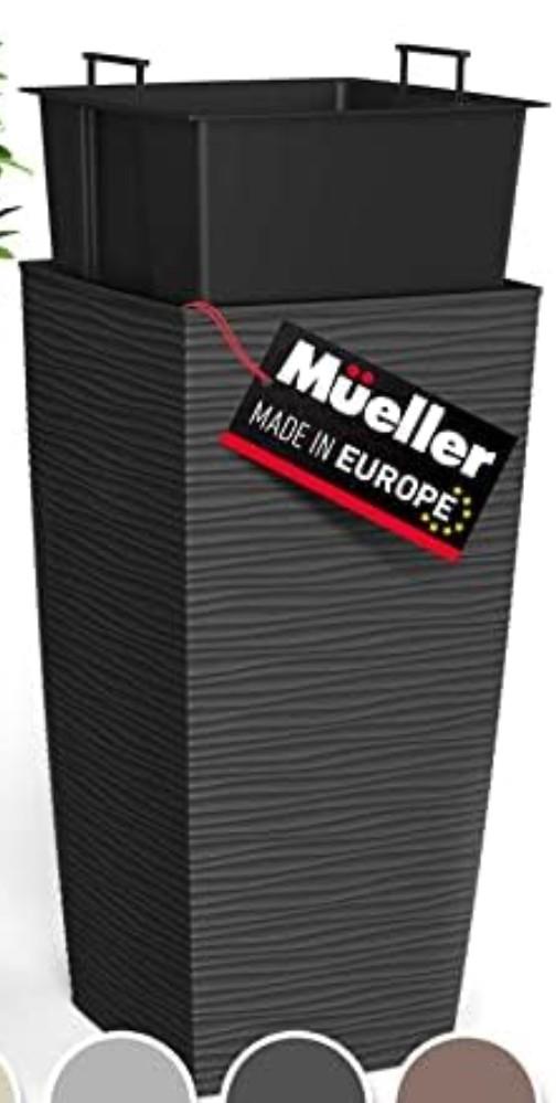 Mueller M-Resin Heavy Duty Tall Planters for Outdoor Plants, Indoor Grande Plant Pots, Box Trees, Flower Pots, 2-Piece , 27.5”, Modern Design, Built-in Drainage, Front Porch Decor, Dark Grey