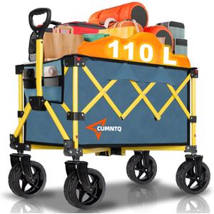 Collapsible Wagon Cart with Wheels, Heavy DutyFoldable Wagon Cart with 230lbs Weight Capacity, UtilityBeach Wagons Portable for Outdoor, Grocery, Camping,Shopping, Green (120L)