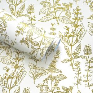 Kitico Peel and Stick Wallpaper White and Gold Wallpaper Boho Contact Paper Floral Wall Paper Self Adhesive Removable for Walls Bedroom Home Decoration Vinyl Roll 17.3''x78.7''