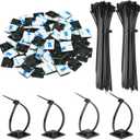100 Pack 1.1 inch Zip Tie Adhesive Mounts Self Adhesive Cable Tie Base Holders with Multi-Purpose Tie wire clips with screw hole,Anchor stick on wire holder with 8 inch zip tiesBlack