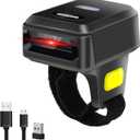 Symcode 2D Bluetooth Wireless QR Barcode Scanner,Portable Ring Wearable Finger 1D 2D Mini Bar Code Reader Scanner Suppot Screen Scanning with Bluetooth & 2.4GHz Wireless & Wired Connection Scanner