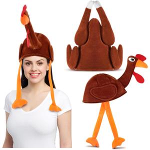 2 Pcs Thanksgiving Turkey Hats for Adult Plush Turkey Hat Thanksgiving Costume Cap Dress up Party Cosplay Accessory (Trot)