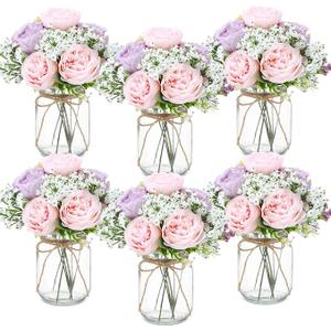 Zeyune 6 Sets Mason Jar Flowers Centerpiece Table Decorations,Purple,Pink