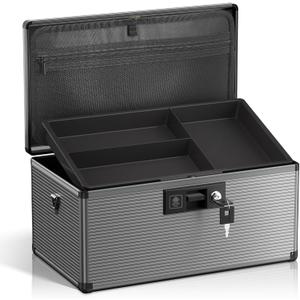 Medicine Lock Box with Key, Alluminum Alloy Box for Medication,First Aid Box with a Removeable Tray to Store Medicines & Pills for Home, Black,16 * 9.25 * 7.48 Inch