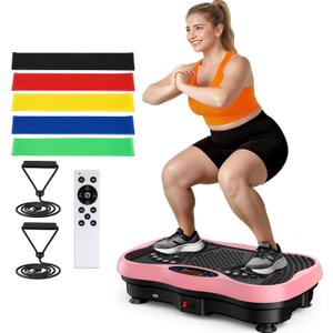 Vibration Plate Exercise Machine, 130 Levels Full Body Workout Vibrating Plate for Lymphatic Drainage Weight Loss, 450 Lbs Capacity Shake Platform with Resistance Bands Bluetooth for Women Men