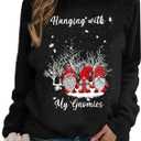 LLHXRUI Hanging With My Gnomies Sweatshirts Women Christmas Long Sleeve Pullover Shirts Funny Garden Gnome Graphic Tees Tops (Small, Black)