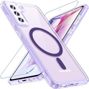 Hensinple for Samsung Galaxy S21 FE 5G Case Magnetic, S21 FE Phone Case with Screen Protector [Compatible with MagSafe], Matte Back Slim Shockproof Protective Case for Samsung S21 FE, Purple