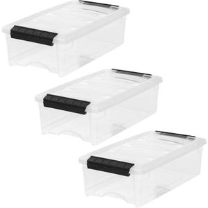 IRIS USA 6 Quart Stackable Plastic Storage Bins with Lids, 3 Pack - BPA-Free, Made in USA - See-Through Organizing Solution, Latches, Durable Nestable Containers, Secure Pull Handle - Clear/Black