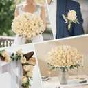 DREAMLOOM 50pcs Roses Artificial Flowers, Fake Roses Realistic with Long Stems Real Touch Silk Flowers Bouquet for Valentine's Day Wedding Anniversary DIY Floral Arrangement Gifts, Champagne