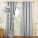 NICETOWN 100% Absolutely Blackout Faux Linen Curtains with Thermal Insulated White Liner, Greyish White, W52, 2 Pieces, Noise Reducing Faux Linen Look Curtains for Windows 90" Length for Classroom