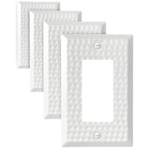ZILLSEA 4-Pack Hammered Decorator Wall Plates, for Receptacle, Dimmer Switch, GFCI Outlet, Pure White Outlet Cover Plate, Durable Metal, 3.15''*4.88'', Midsize
