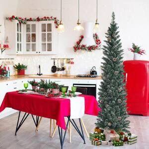 6 ft. Unlit Snowy PVC Slim Artificial Christmas Tree w/Pine Cones