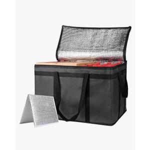 mosago Insulated Food Delivery Bag - Reusable Thermal Cooler Grocery Bags for Doordash Catering, Pizza Carrier, Events, Keeps Cold/Hot Food Frozen or Warmer for Travel/Shopping, Commercial (with Base), Black 