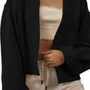 Women's Open Front Cropped Cardigan Lightweight Fall Long Sleeve Waffle Knit Cardigans (Black, S)