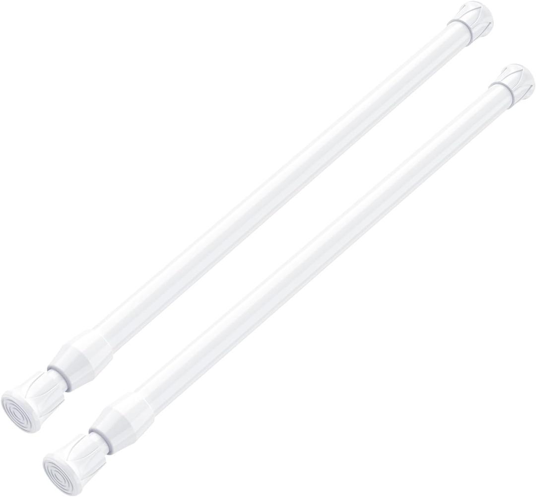 MEXAU White Tension Curtain Rod 16 - 28 inch Spring Tension Rod Curtain Rod Adjustable Spring Rod Extendable Tension Rod for Kitchen, Bathroom, Window, Closet.