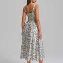 KUTUMAI Floral Corset Midi Dress Flowy Slit Summer Spring Wedding Guest Dresses for Women Sundress with Pockets (Beige, XL)