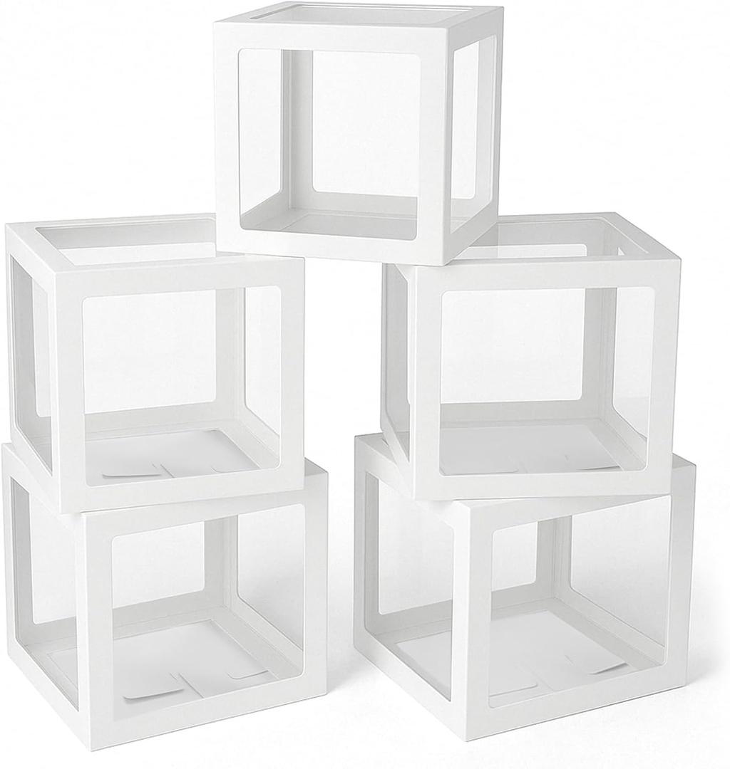 Transparent Baby Boxes for Baby Shower Decorations, 5pcs Balloon Boxes with 78 Letters for Gender Reveal, Measure Box for Bride Shower Birthday Wedding Graduation Easter Party Backdrop Decor(5PCS)