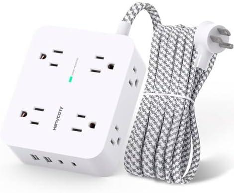 Surge Protector Power Strip - HANYCONY 8 Outlets 4 USB (2 USB C) Charging Ports, Multi Plug Outlet Extender, 5Ft Braided Extension Cord, Flat Plug Wall Mount Desk Charging Station for Home Office ETL