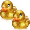 Honoson 2 Pcs 6.89 Inch Giant Glitter Rubber Ducks Big Sparkly Rubber Ducks Jumbo Bathtub Toys with Squeaky Sound for Baby Shower Pool Activity Birthday Gift(Glitter,Gold)