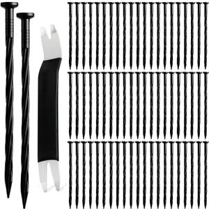 65 Pcs Landscape Edging Stakes, 8 Inch Plastic Anchoring Spikes, Spiral Nails for Garden and Paver Barrier, Removal Tool Included