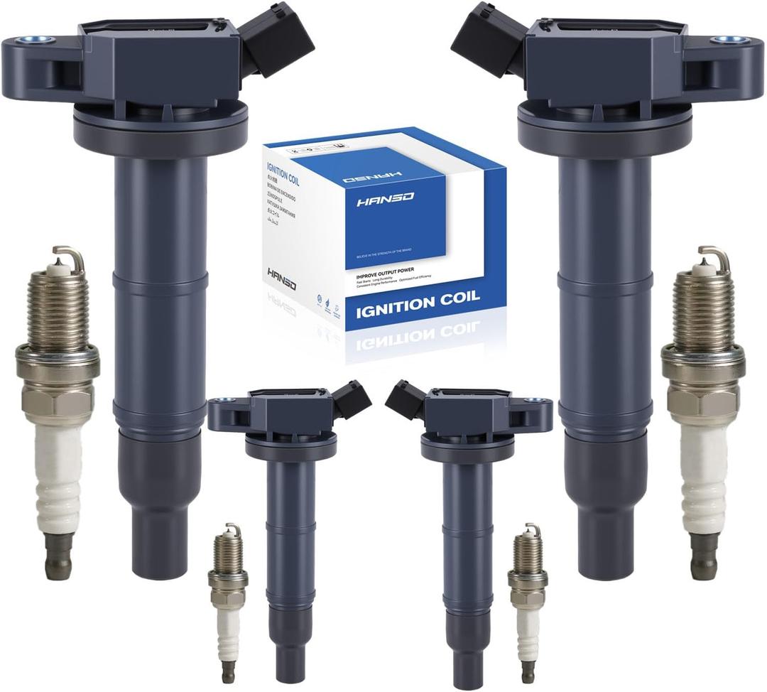 UF333 set of 4 Ignition Coil with Spark Plug for Toyota 2001 2002 2003 2004 2005 2006 2007 2008 2009 2010 RAV4 Camry Corolla Solara Highlander Matrix for Lexus HS250h 2.0L 2.4L9091902244 9091902266
