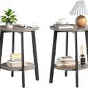 Side Table Set of 2, Small Round End Table with Storage Shelf for Small Space, 2-Tier Bedside Table Sofa Couch Table, Night stands Set of 2 Accent Table for Living Room, Bedroom, Grey