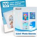 Dunwell Photo Sleeves for 3-Ring Binder, (3.5x5, 100 Pack) for 800 Pictures, Each Photo Page Holds 8 Pictures or 4 Seed Packets, Acid-Free Poly Plastic 3.5 x 5 Album Refill Pages