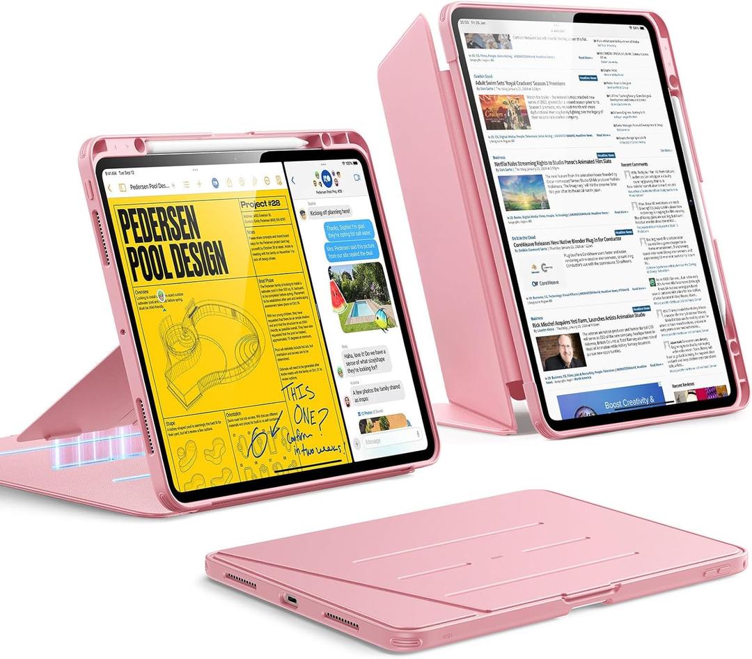 ESR for iPad Pro 13 Inch Case (M5/M4) 2025/2024, Vertical Stand Cover with Pencil Holder, Ultra-Stable Magnetic Case, Multi Stand Angles, Flip Series, Pink