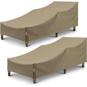 SunPatio Outdoor Chaise Lounge Covers, Heavy Duty Waterproof Beach Chair Cover with Seam Taped, Fade Resistant Patio Chaise Cover, Helpful Air Vents, 2 Pack - 66" L x 30" W x 26" H, Taupe