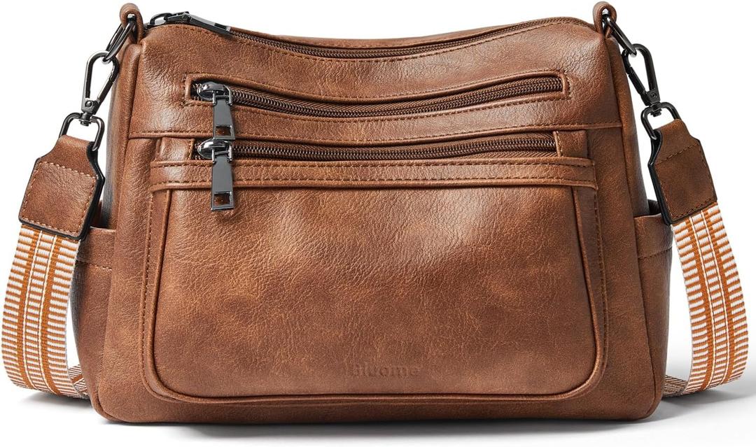 Bluome Crossbody Purses for Women, Medium Large Faux Leather Crossbody Bags Lightweight Sling Bag Shoulder Handbags (Brown)