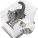 MEEXPAWS Litter Box Enclosure Splash Guard, Top Entry Cat Litter Box Shield with Slot Design Metal Grate, Dog Proof Privacy Screen Cover with Mat, Large White (24.8x16.8x23.6 Inch)