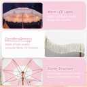 Fringe Patio Umbrella with Solar Powered String Lights, Boho Patio Umbrella for Outdoor, Garden, Deck, Pool, Push Button Tilt Pole