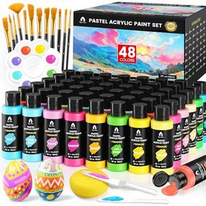 VigorFun  Pastel Acrylic Paint Set 1Knives & Palette, 48 Colors (2oz/60ml) - for Adults, Kids, Artists & Beginners - Canvas Ceramic Rock Wood Egg Painting Kit
