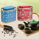 2-Pack Large Tea Tins for Loose Tea With Lid - Metal Sealed Jar Tea Canister Oval Shape 3.53~7oz Small Tin Cans Loose Tea Storage Kitchen Canisters Tea Bag Organizer, Coffee, Candy, Herbs Canister