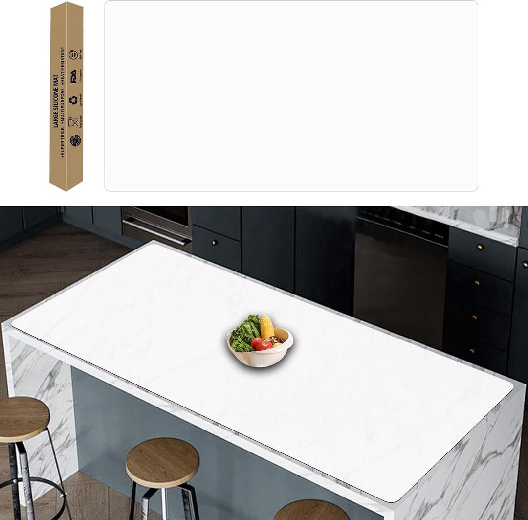 Large Silicone Kitchen Counter Mat, 35.4"x23.6"x0.06" Nonslip Heat Resistant Mat, Shipped Roll Up Cuttable Silicone Countertop Protector Mat, Waterproof Craft Table Placemat, Translucent