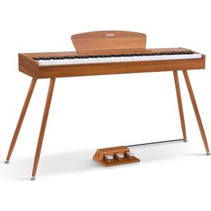 Donner DDP-80 Digital Piano 88 Key Weighted Keyboard, Full-size Electric Piano for Beginners, with Sheet Music Stand, Triple Pedal, Power Adapter, Supports USB-MIDI Connecting, Retro Wood Color, Compact