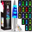 Liquid Motion Lamps 17 Colors Changing Lamp with Remote, 13.5 Inch Small Relax Night Light for Kids Adults, Pink, Blue, Green, Red, Purple Glitter Mood Lighting for Home Decor, Bedroom, Office (Silver)