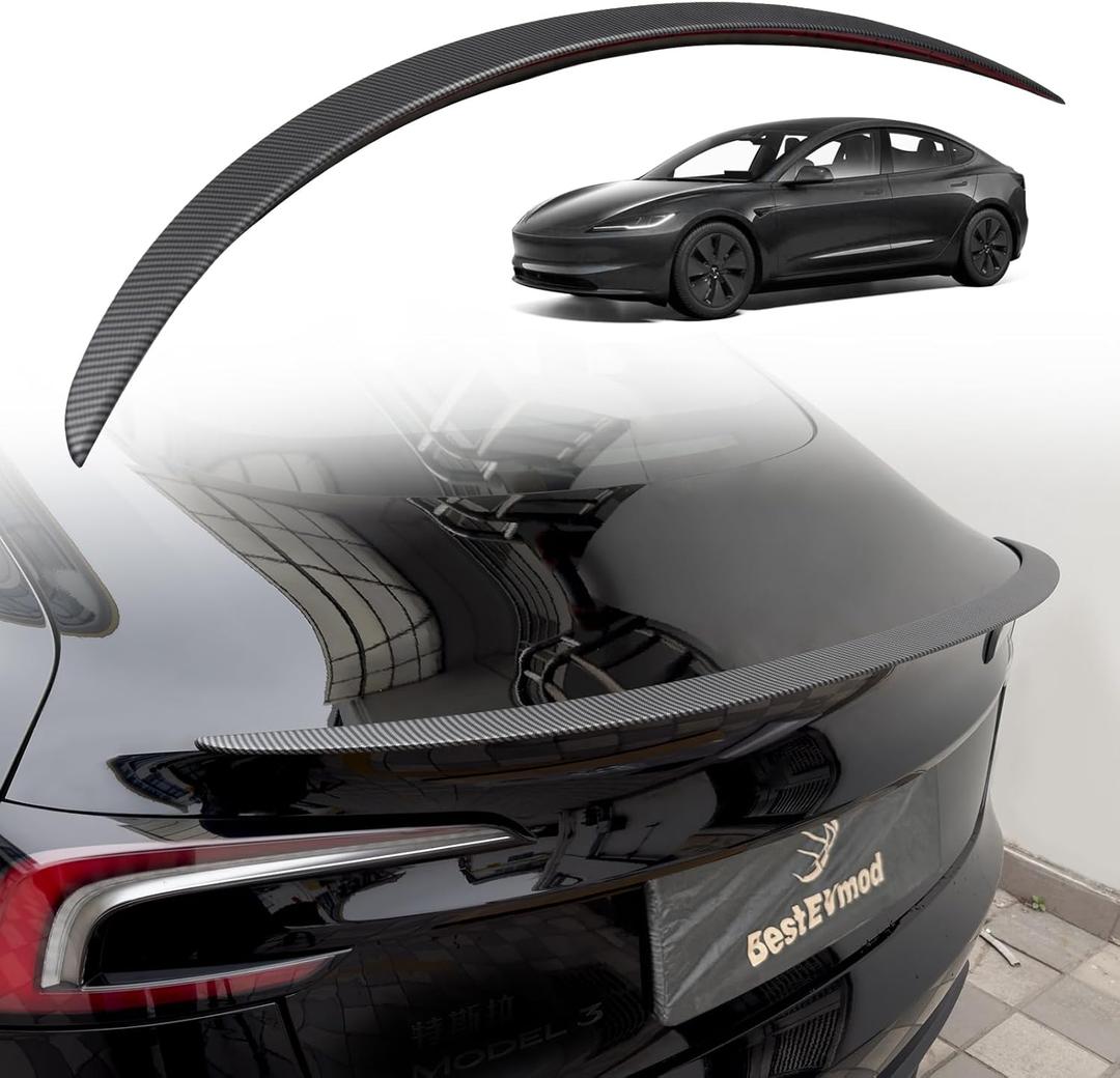 BestEvMod Rear Spoiler Wings Compatible with Tesla Refresh Model 3 Highland 2025 2024 OEM Style ABS Trunk Spoiler Lip Tail Wing Rear Trunk Lid Accessories (Matt Carbon Fiber)