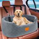 Feporen Dog Car Seat for Medium & Large Dogs up to 55 lbs, Elevated Booster Seat with Anti-Slip Base, Detachable & Machine-Washable Pet Car Bed for SUV/Sedan (Gray)