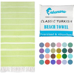 cabanana Turkish Beach Towel Oversized - 39"x71" Quick Dry Sand Free Thin Beach Towels for Adults,Extra Large Cotton Lightweigh Travel Towel for Beach Accessories(Apple Green)