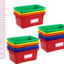 Outus 16 Pcs Plastic Cubby Bins Bulk for Classroom Organization Small Stackable Book Bins Toy Storage Tubs Organizer Container Box with 120 Self Adhesive Label for Library School Office Home, 6 Colors