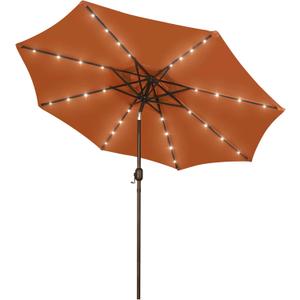 Blissun 9 ft Solar Umbrella with 32 LED Lights for Garden, Deck, Backyard (Rust)