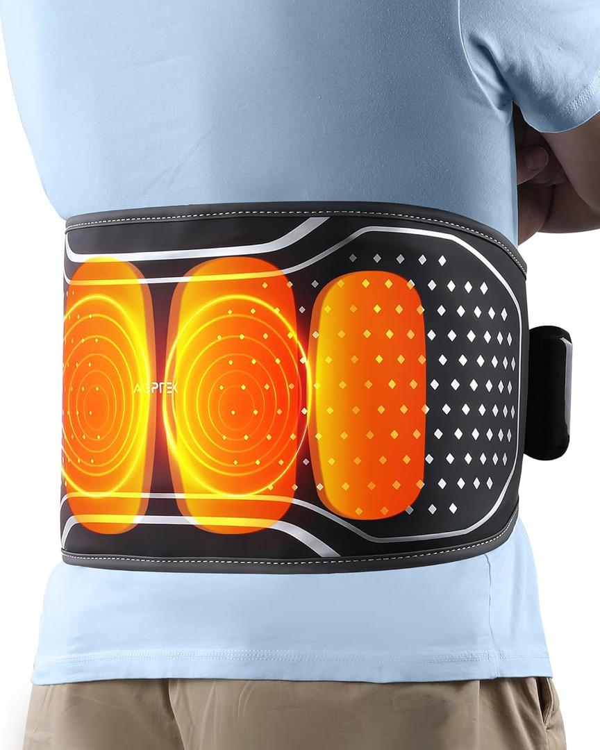 Cordless Heating Pad with Massager for Lower Back Pain Relief, Heated Waist Belt Wrap, Back Brace Lumbar Support with Heat Vibration 3 Levels Adjustable, Touchscreen, Gifts for Dad, Mom