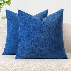 MIULEE Pack of 2 Couch Throw Pillow Covers 18x18 Inch Soft Royal Blue Chenille Pillow Covers for Sofa Living Room Solid Dyed Pillow Cases