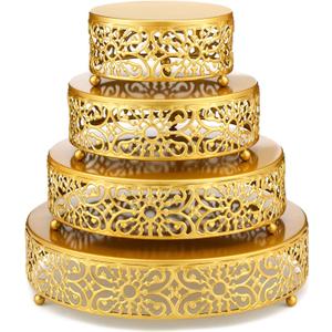 Lallisa 4 Tier Cake Stand Round Metal Stands Set 6'' 8" 10" 12" Dessert Cupcake Stands Decoration for Wedding Birthday Event Pastry Candy Display Plate Tea Party Anniversary Celebration