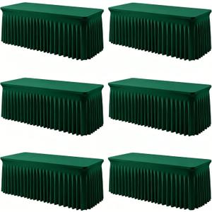 6 Pack Hunter Green Spandex Fitted Tablecloth 6 Foot - Stretch Table Clothes for 6 FT Rectangle Table, Washable Ruffles Elastic for Weddings, Buffet, Banquet, Trade Craft Show, Party Celebration