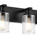 5-Lights Farmhouse Bathroom Vanity Light in Black Finish Wall Mount Lighting Fixtures with Seeded Glass for Mirror Cabinet Kitchen Bedroom