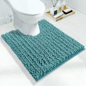 Yimobra Toilet Rug U Shaped Washable 24x20 Inch - Ultra Soft Absorbent Chenille Bath Rugs for Toilet, Quick Dry & Machine Washable, Non Slip Contour Bathroom Mat, Teal Blue