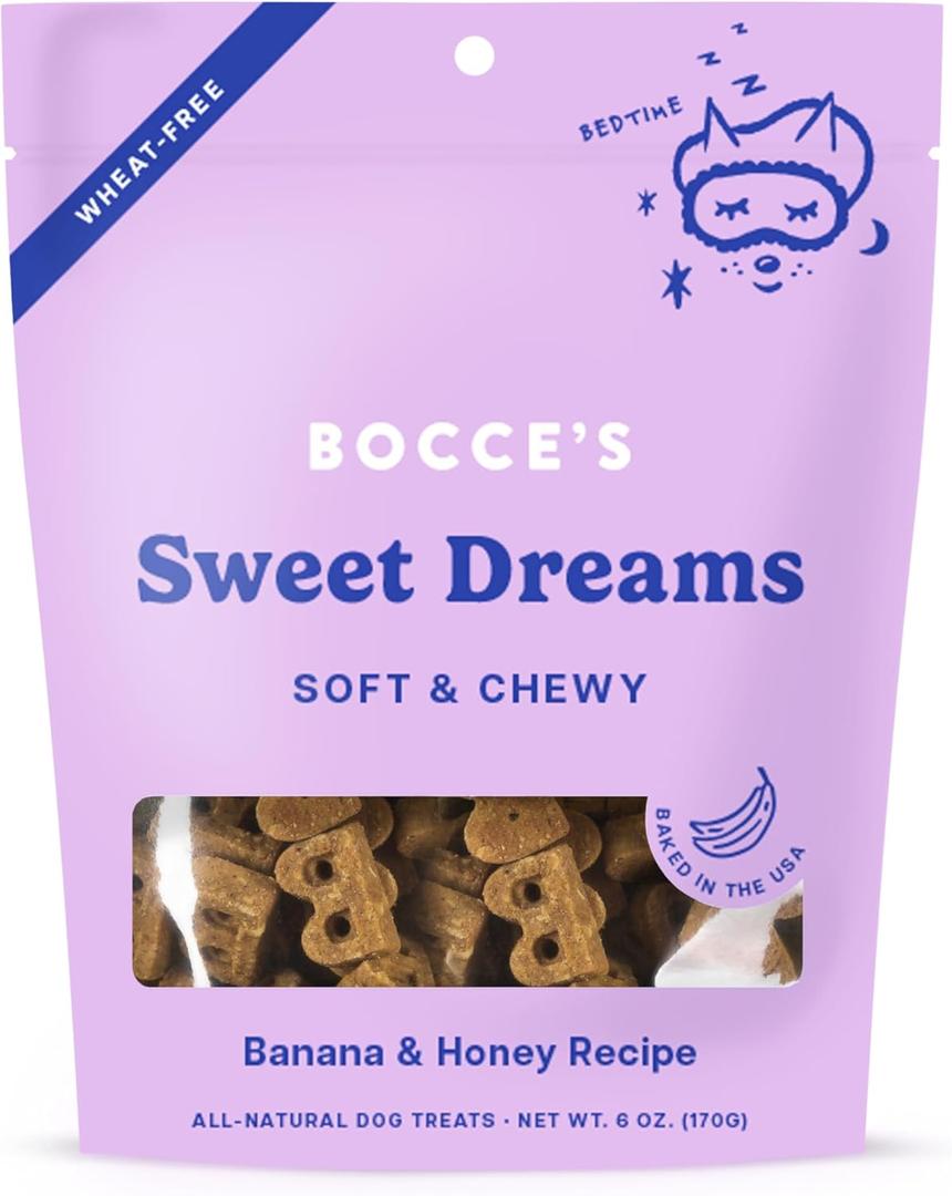 Bocce's Bakery Dailies Sweet Dreams Dog Treats for Bedtime Support, Wheat-Free Dog Treats, Made with Real Ingredients, Baked in The USA, All-Natural Soft & Chewy, Banana & Honey, 6 oz BB Date Feb. 15, 2026 and INABA Churu Cat Treats, Grain-Free, Lickable, Squeezable Creamy Purée Cat Treat/Topper with Vitamin E & Taurine, 0.5 Ounces Each Tube, 20 Tubes BB Date 07/25/2025 Bocce's Bakery Dailies Sweet Dreams Dog Treats for Bedtime Support, Wheat-Free Dog Treats, Made with Real Ingredients, Baked in The USA, All-Natural Soft & Chewy, Banana & Honey, 6 oz BB Date Feb. 15, 2026 and INABA Churu Cat Treats, Grain-Free, Lickable, Squeezable Creamy Purée Cat Treat/Topper with Vitamin E & Taurine, 0.5 Ounces Each Tube, 20 Tubes BB Date 07/25/2025